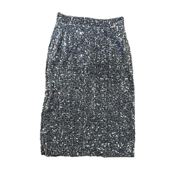 (5 for $25) Steel Gray Silver Sequin Pencil Skirt Size Medium - Picture 6 of 8
